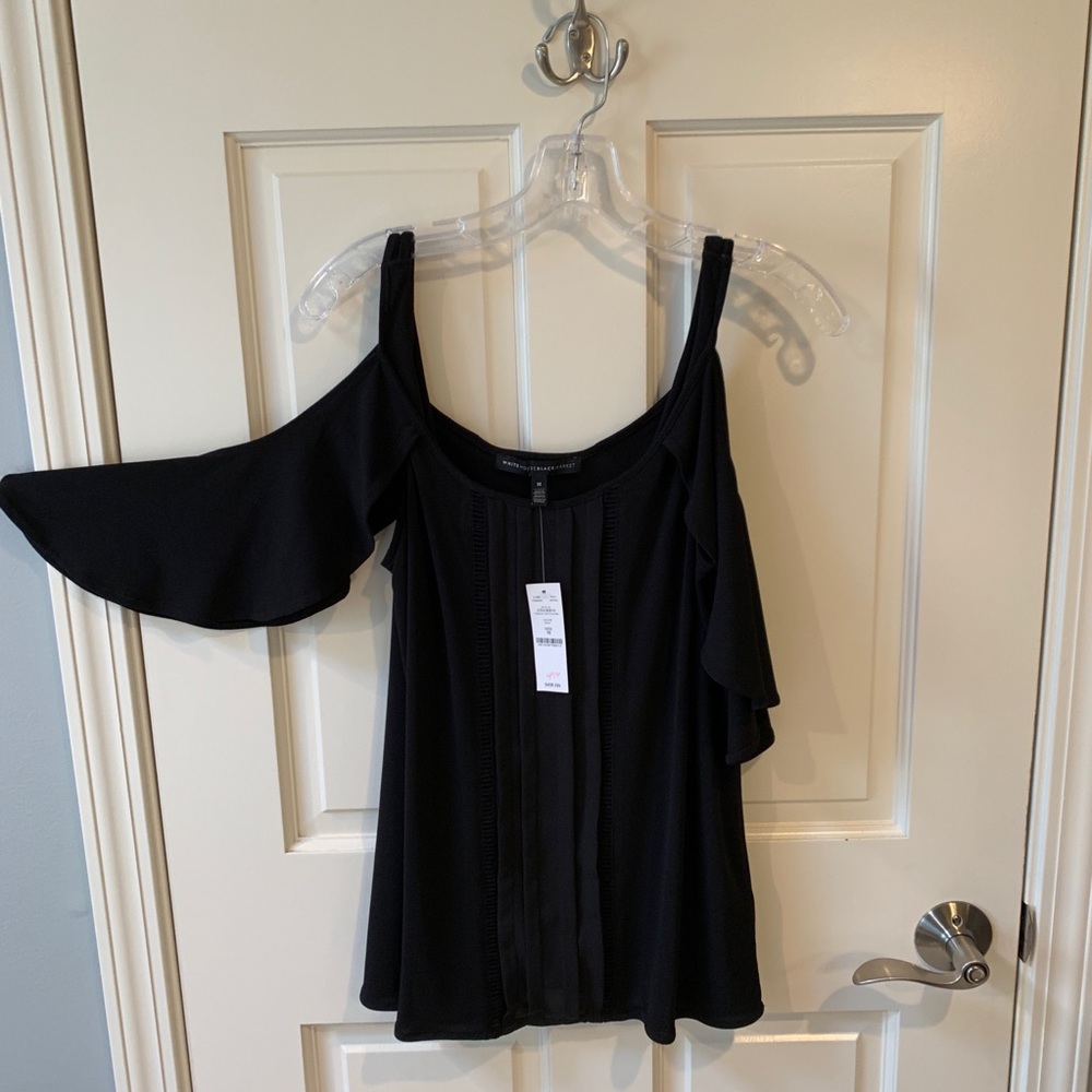 White House Black Market Black Ruffled Top